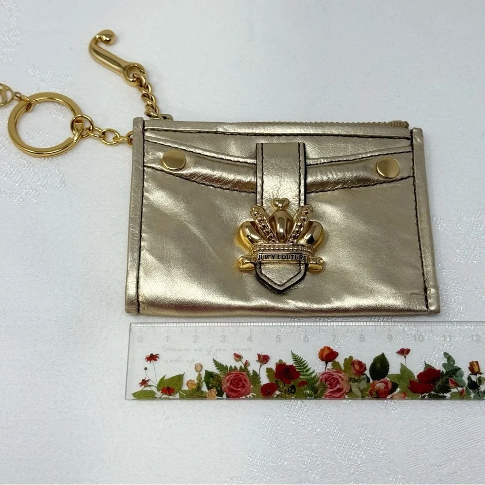 Juicy Couture Gold Metallic Crown Keychain Wallet Card Holder